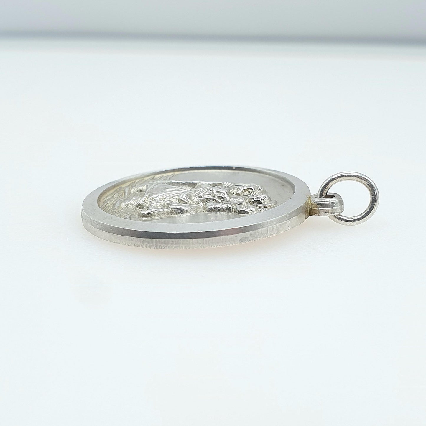Vintage Sterling Silver GEORG JENSEN St Christopher Pendant One Sided Saint Round Necklace Travel Jewellery Jewelry Men Women