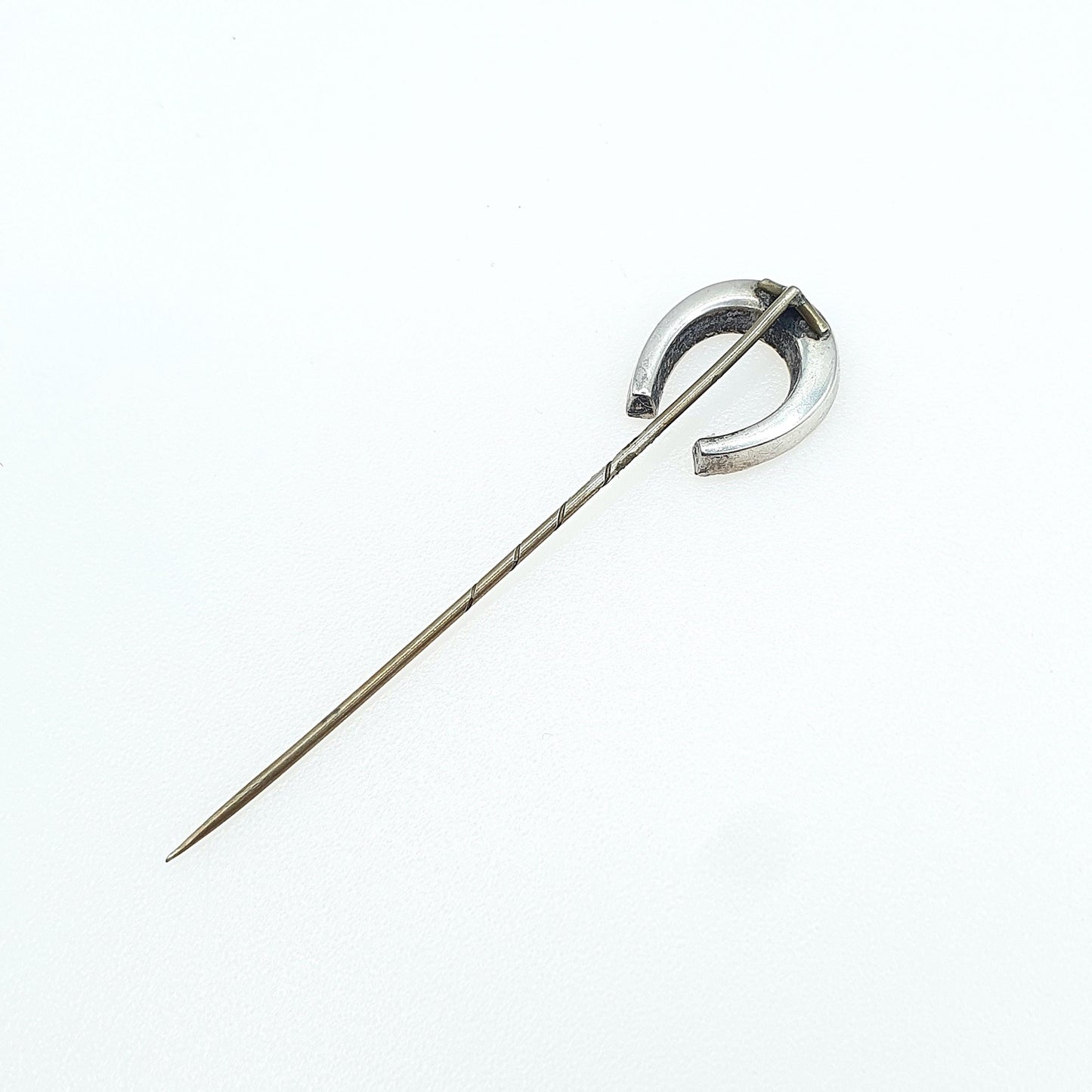 Antique Victorian Solid Silver Horseshoe Stick Pin Scottish Agate Jasper Lucky Good Luck Lapel Jacket Jewellery Jewelry Mens Womens