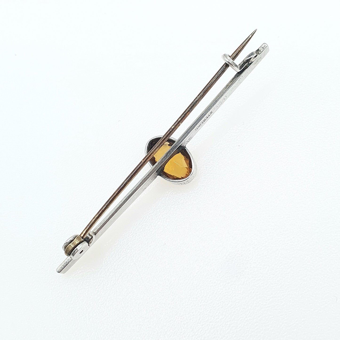 Antique CHARLES HORNER Sterling Silver Natural Citrine Brooch Bar Pin Quartz Oval Cut Vintage Jewellery Gemstone