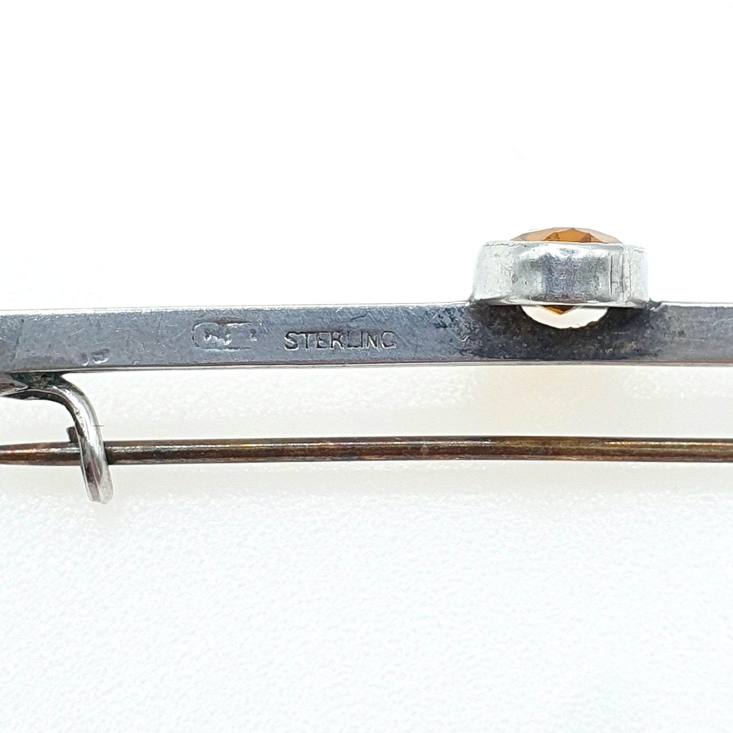 Antique CHARLES HORNER Sterling Silver Natural Citrine Brooch Bar Pin Quartz Oval Cut Vintage Jewellery Gemstone