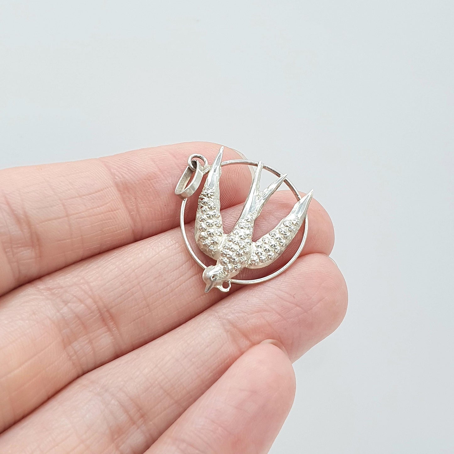 Antique Victorian Solid Silver Bird Pendant Pastry Cutter Swallow Gift Cute Unisex Vintage Womens Necklace Jewellery Jewelry