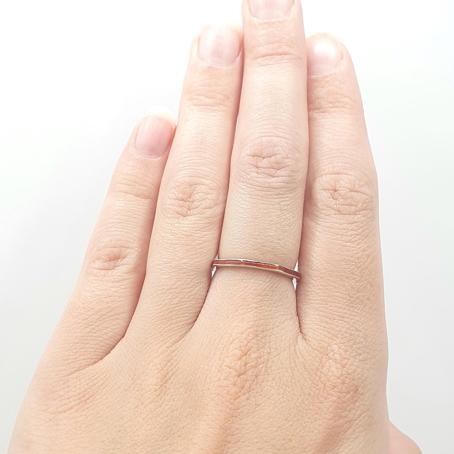 Vintage Sterling Silver Red Enamel Band Ring Octagonal Solid 925 Stacker Stacking Thin Jewelry Jewellery UK L.5 US 6