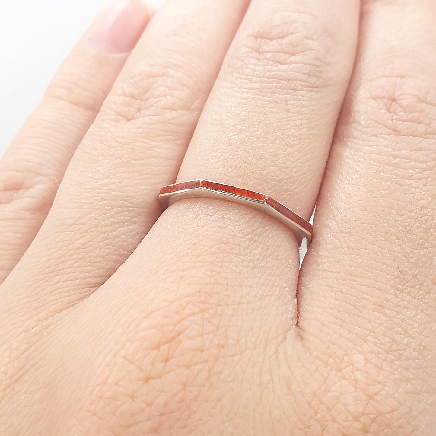 Vintage Sterling Silver Red Enamel Band Ring Octagonal Solid 925 Stacker Stacking Thin Jewelry Jewellery UK L.5 US 6