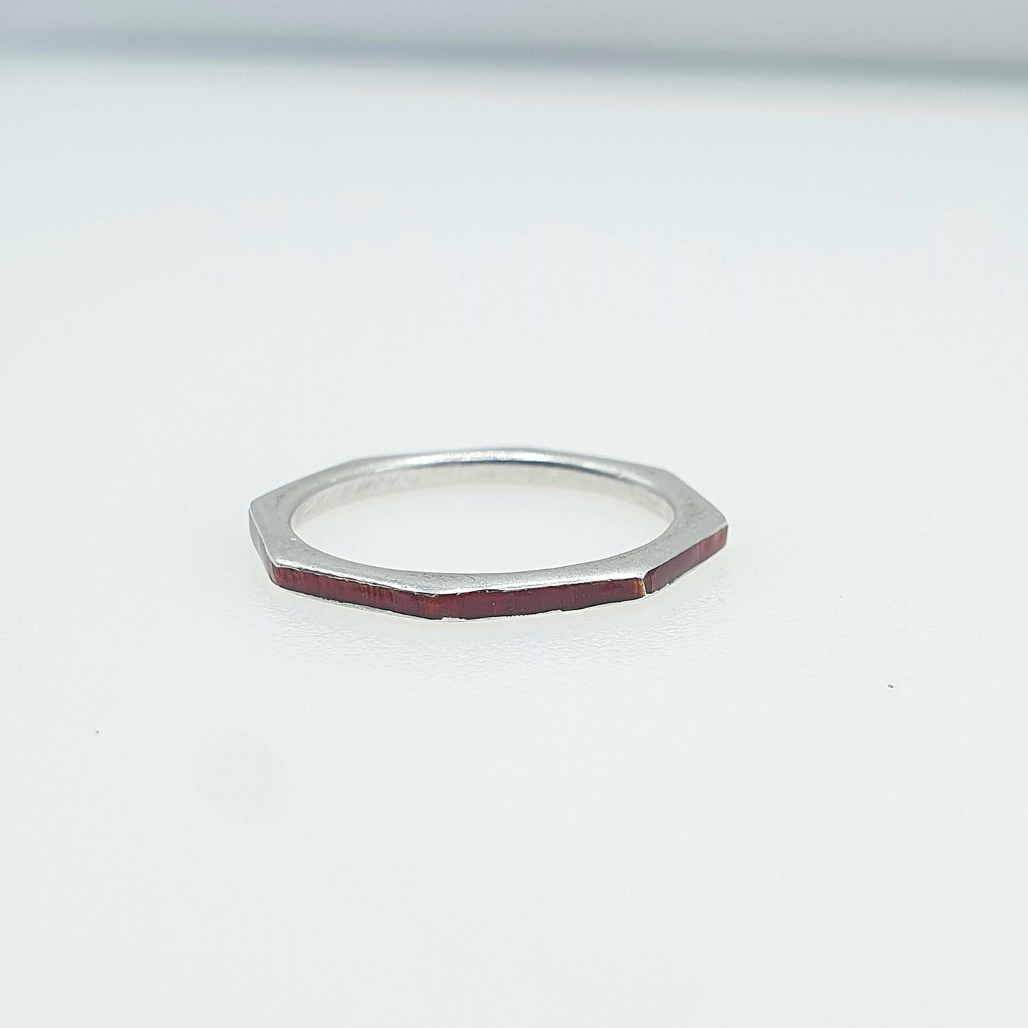 Vintage Sterling Silver Red Enamel Band Ring Octagonal Solid 925 Stacker Stacking Thin Jewelry Jewellery UK L.5 US 6