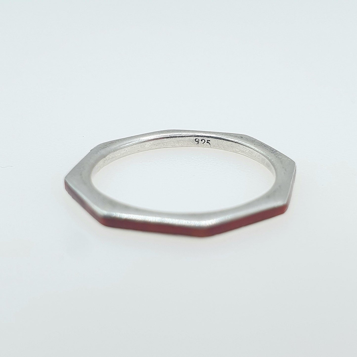 Vintage Sterling Silver Red Enamel Band Ring Octagonal Solid 925 Stacker Stacking Thin Jewelry Jewellery UK L.5 US 6