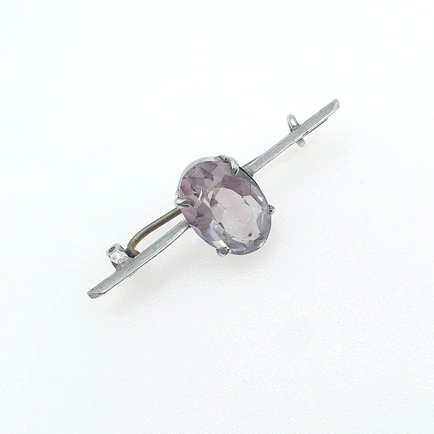 Antique Solid Silver Natural Amethyst Brooch Oval Cut Large Purple Gemstone Vintage Womens Jewelry Jewellery