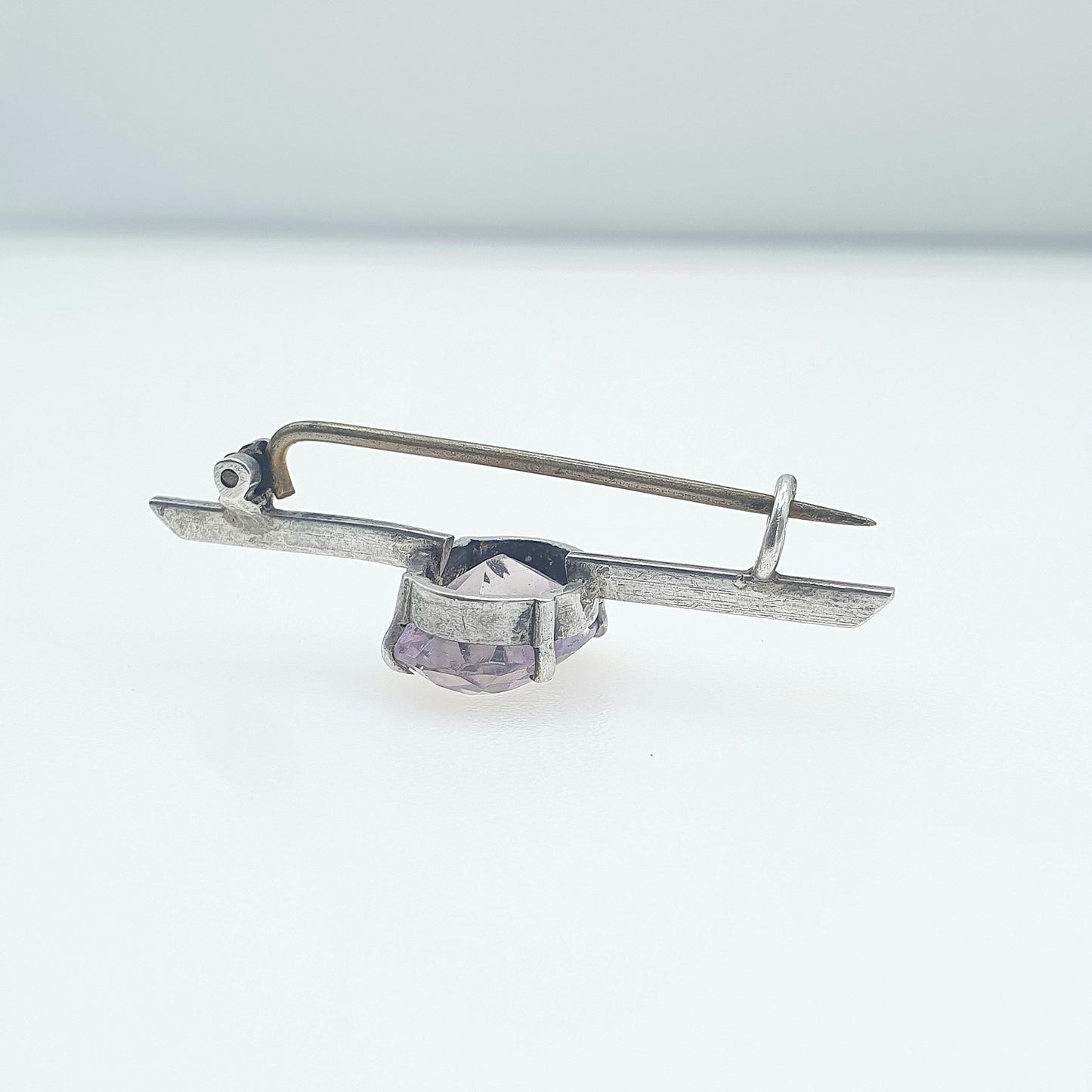 Antique Solid Silver Natural Amethyst Brooch Oval Cut Large Purple Gemstone Vintage Womens Jewelry Jewellery