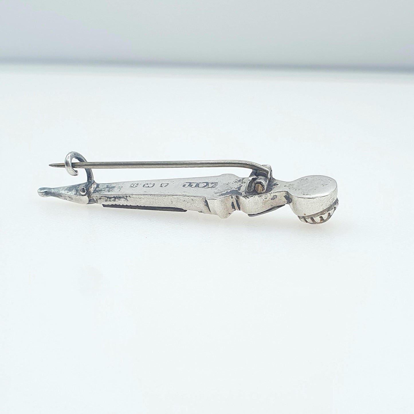 Antique Sterling Silver Scottish Dirk Pin Agate Citrine Paste 1901 Hallmark Scotland Womens Mens Vintage Jewelry Jewellery