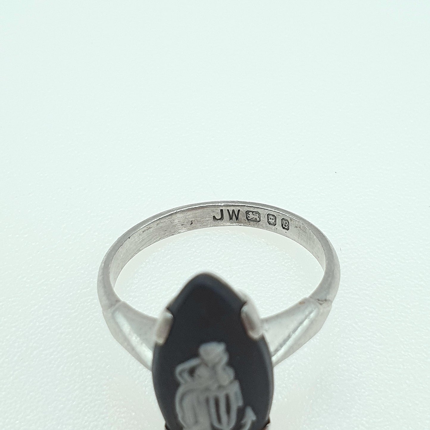 Vintage Sterling Silver Black Wedgwood Ring Jasperware Signet Women Solid 925 Retro Jewellery Jewelry UK L US 5.75