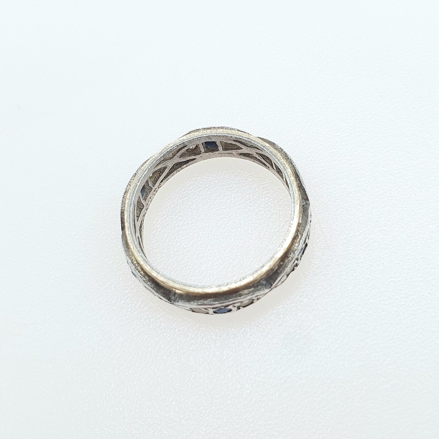 Antique 9ct Gold & Solid Silver Eternity Ring Blue and White Spinel Vintage Womens Art Deco 1920s Jewelry Jewellery UK L.5 US 6