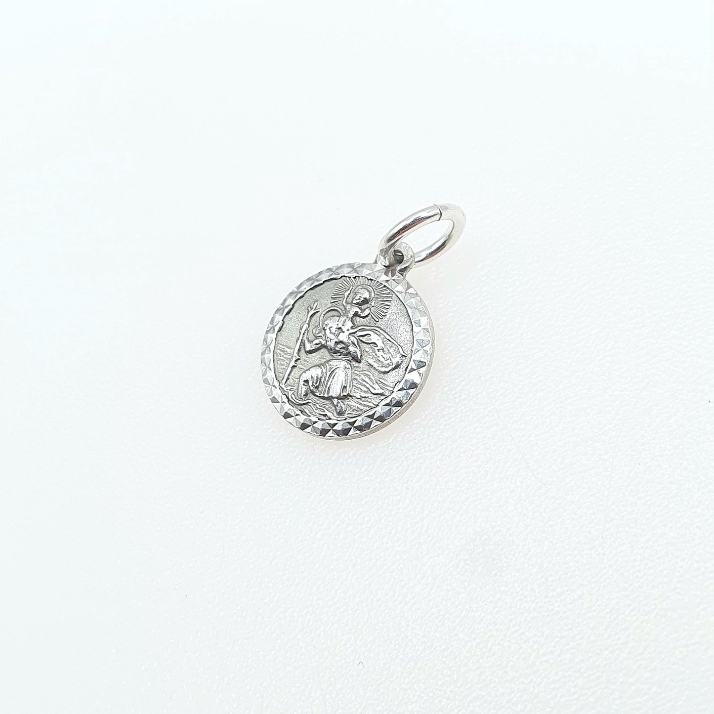 Vintage Sterling Silver Tiny St Christopher Pendant Double Sided Small Charm Plane Car Necklace Womens Mens Jewellery Jewelry