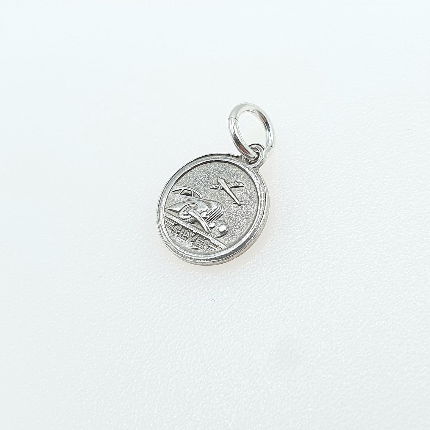 Vintage Sterling Silver Tiny St Christopher Pendant Double Sided Small Charm Plane Car Necklace Womens Mens Jewellery Jewelry