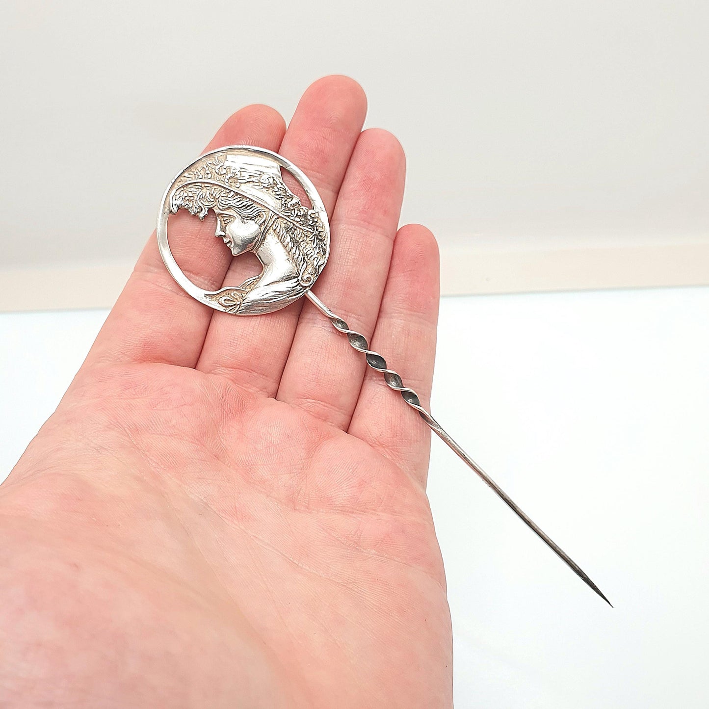 Antique Sterling Silver Hair Pin Gainsborough Lady Art Nouveau Large Big Hat Solid 925 Vintage Jewelry