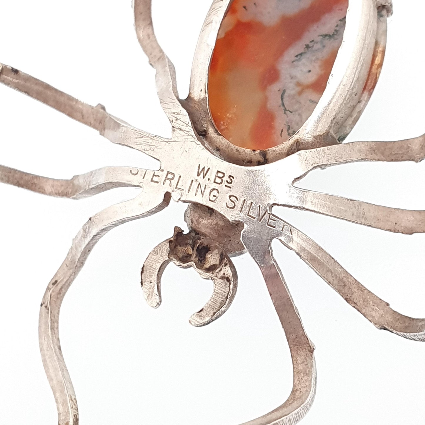 Antique Sterling Silver Spider Pendant Moss Agate Necklace Diamond Paste Large Big Arachnid Vintage Jewelry Jewellery