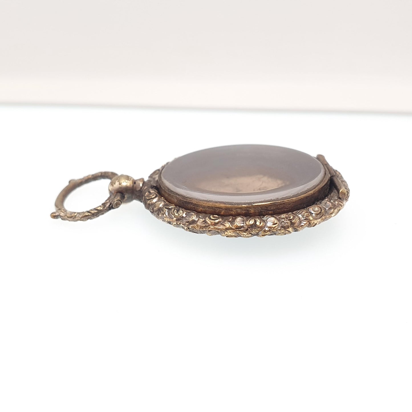 Antique Victorian Locket Pendant Necklace Chased Border Gold Gilt Pocket Watch Large Big Vintage Womens Jewelry Jewellery