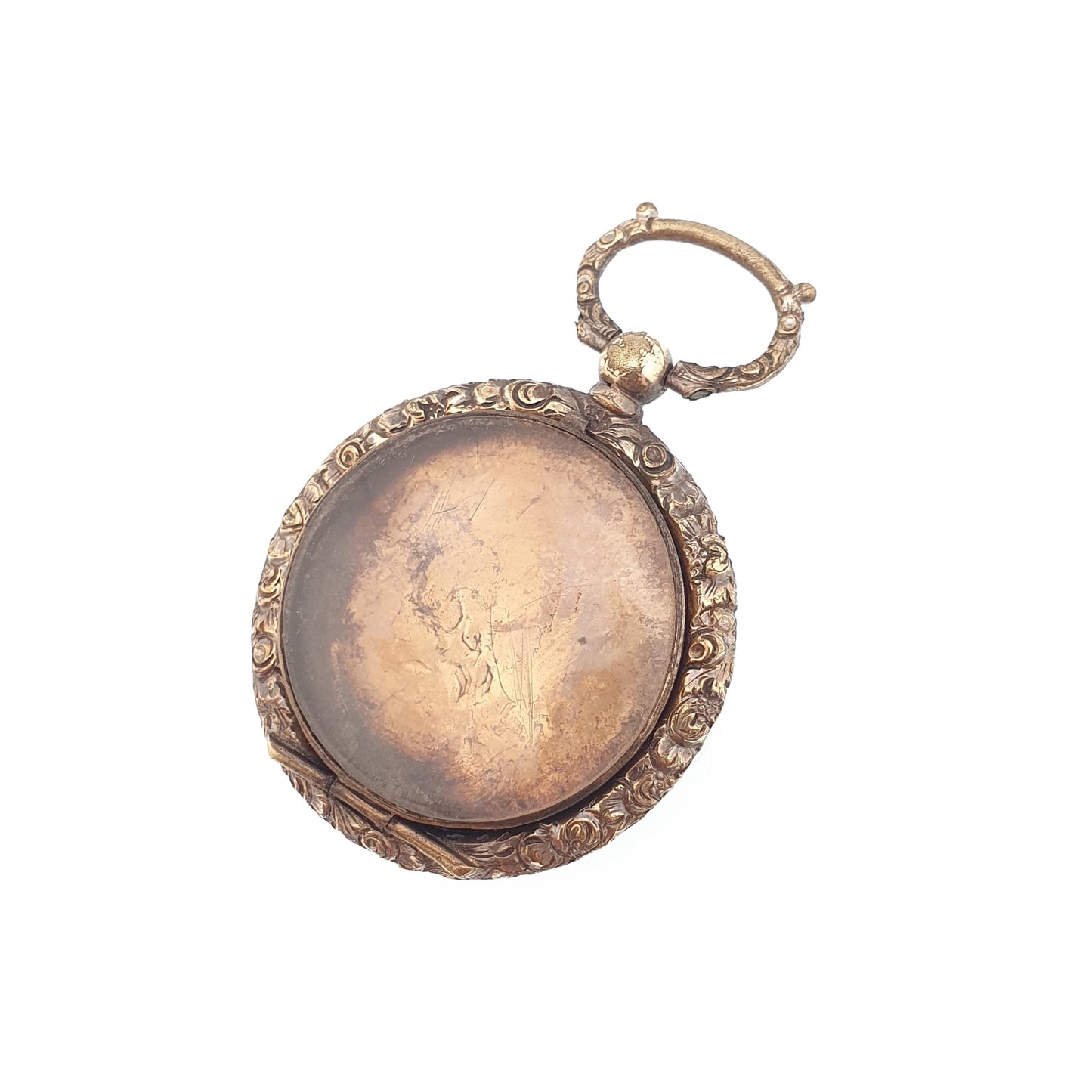 Antique Victorian Locket Pendant Necklace Chased Border Gold Gilt Pocket Watch Large Big Vintage Womens Jewelry Jewellery