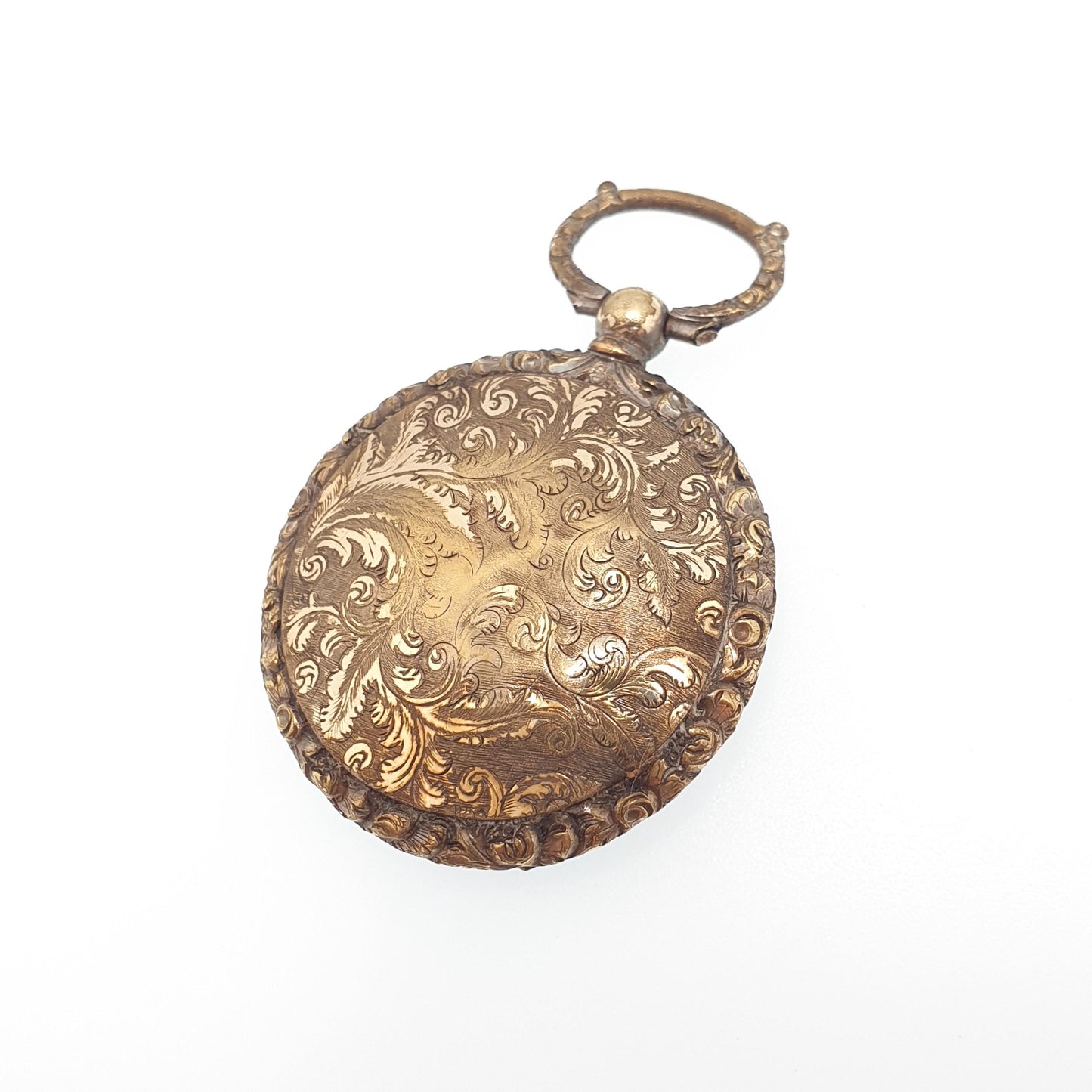 Antique Victorian Locket Pendant Necklace Chased Border Gold Gilt Pocket Watch Large Big Vintage Womens Jewelry Jewellery
