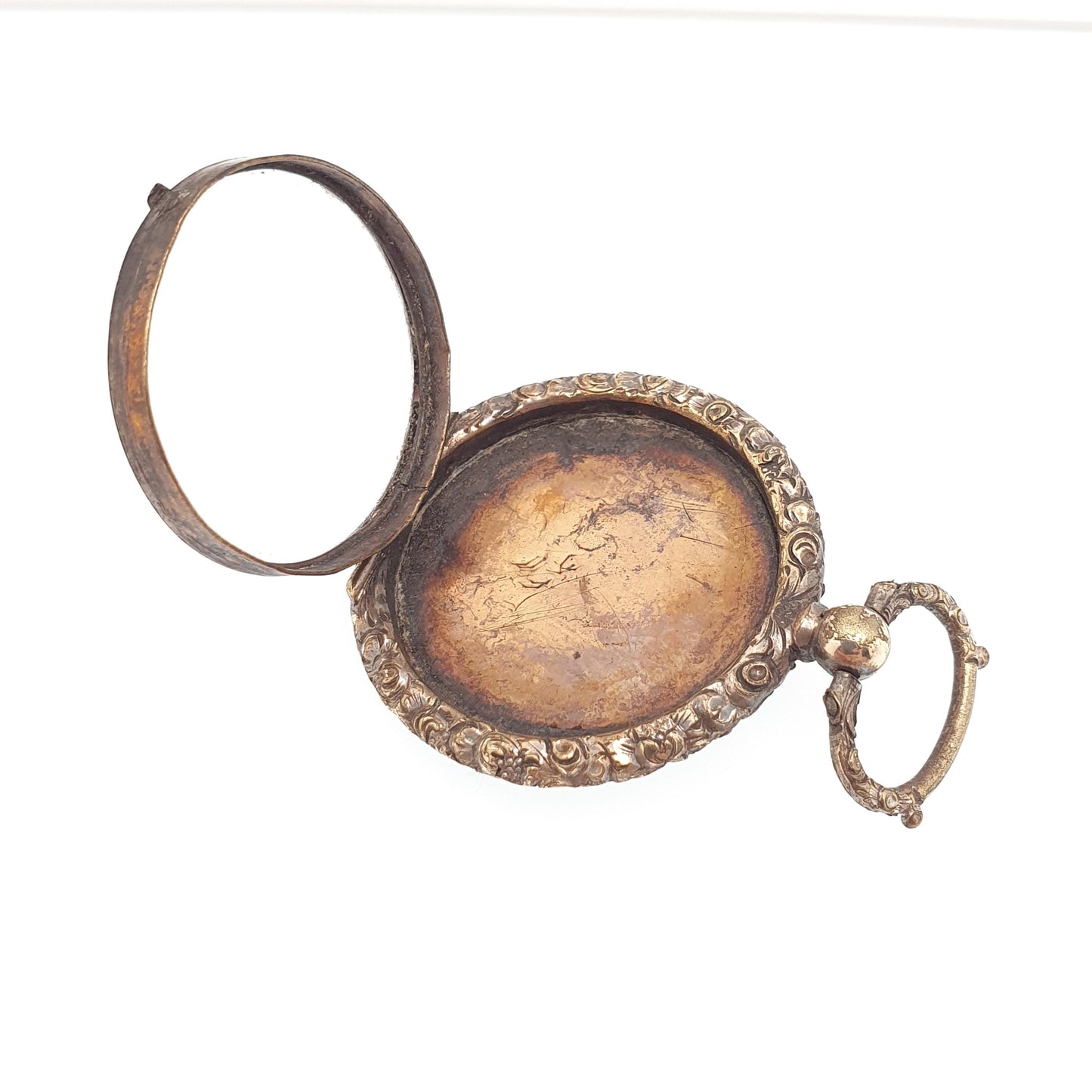 Antique Victorian Locket Pendant Necklace Chased Border Gold Gilt Pocket Watch Large Big Vintage Womens Jewelry Jewellery