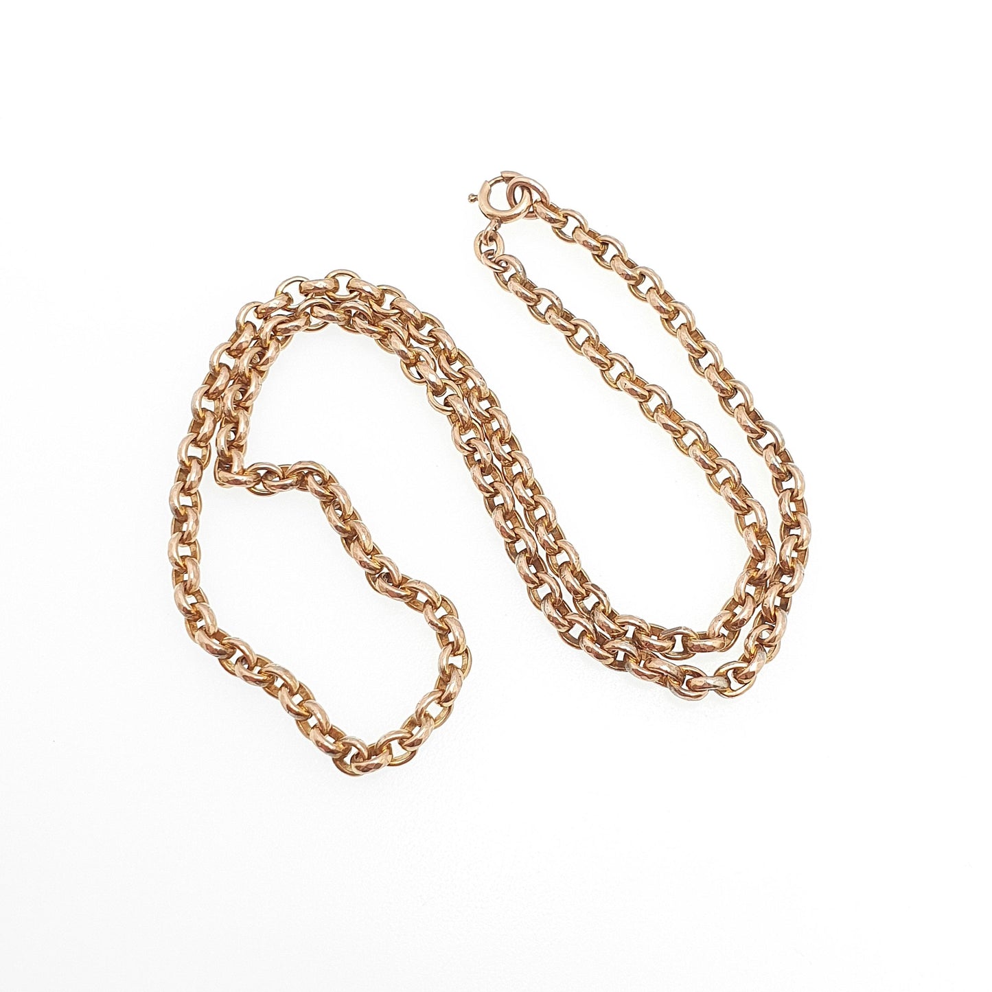 Antique Victorian Rolled Gold Belcher Chain Necklace 42cm 16.5" 12.52g Rose Gold Filled Faceted Oval Cable 1800s Vintage Jewelry Jewellery