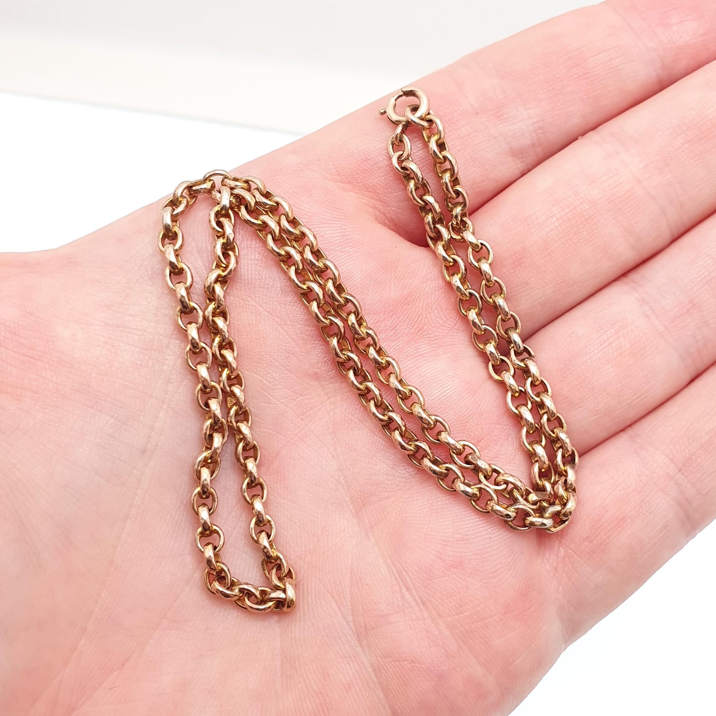 Antique Victorian Rolled Gold Belcher Chain Necklace 42cm 16.5" 12.52g Rose Gold Filled Faceted Oval Cable 1800s Vintage Jewelry Jewellery
