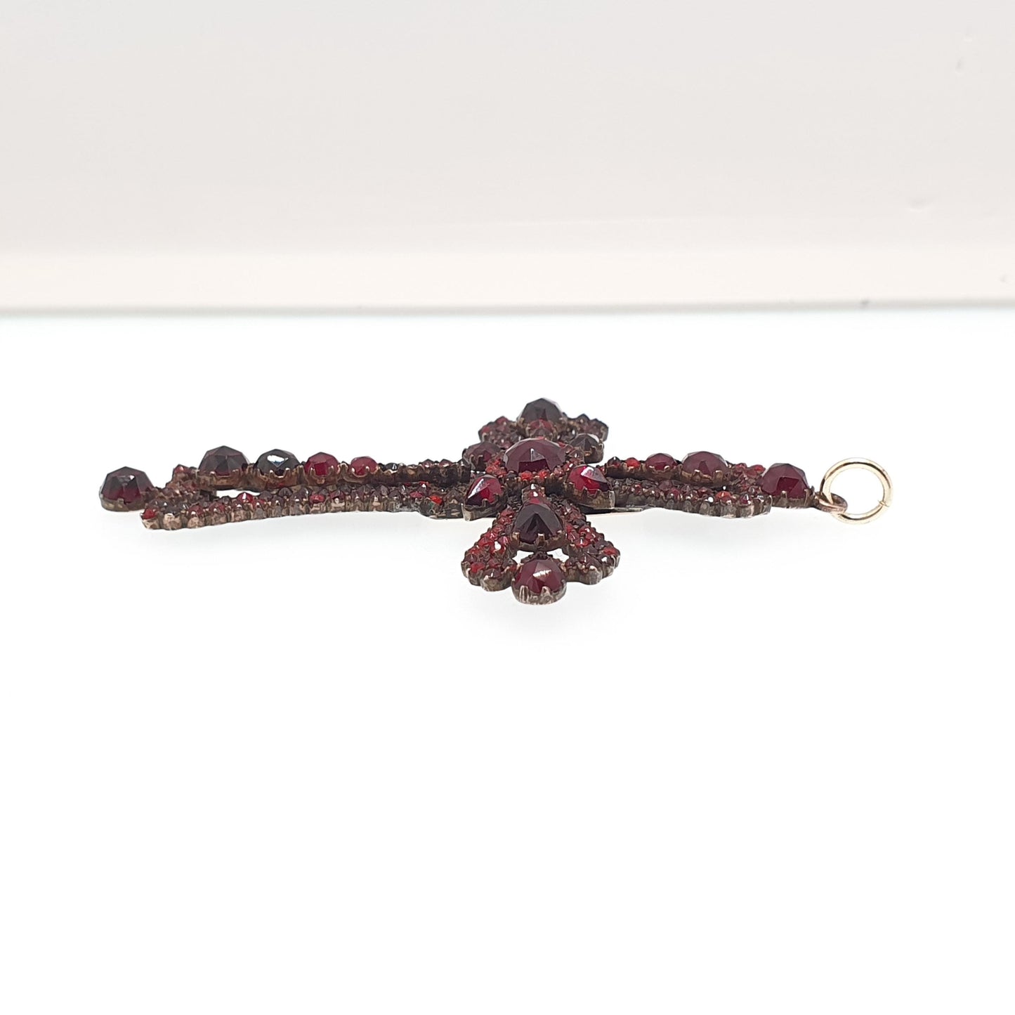 Antique Victorian Bohemian Garnet Crucifix Pendant Cross Necklace Rolled Gold Filled Large Big Renaissance Revival Vintage Jewelry Jewellery