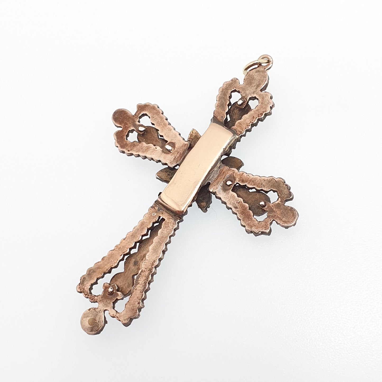 Antique Victorian Bohemian Garnet Crucifix Pendant Cross Necklace Rolled Gold Filled Large Big Renaissance Revival Vintage Jewelry Jewellery