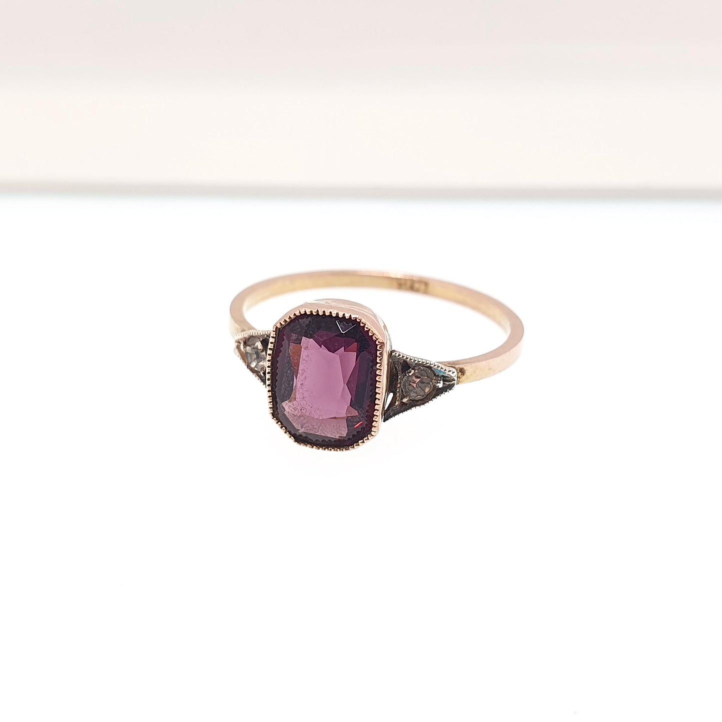 Antique 9ct 9k Gold Amethyst Paste Ring Art Deco 1920s Diamond Pastes Solid 9kt Vintage Womens Jewelry Jewellery