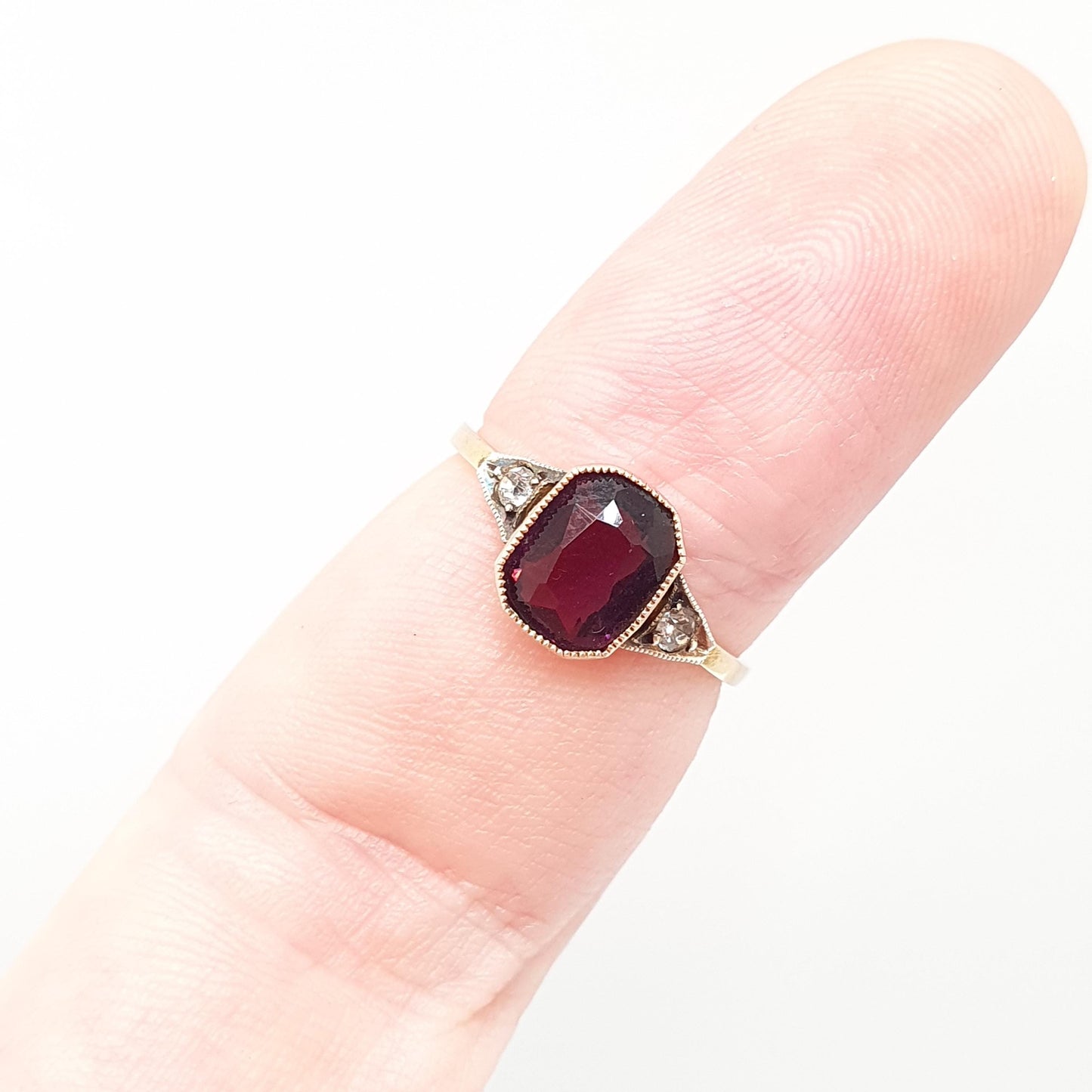 Antique 9ct 9k Gold Amethyst Paste Ring Art Deco 1920s Diamond Pastes Solid 9kt Vintage Womens Jewelry Jewellery