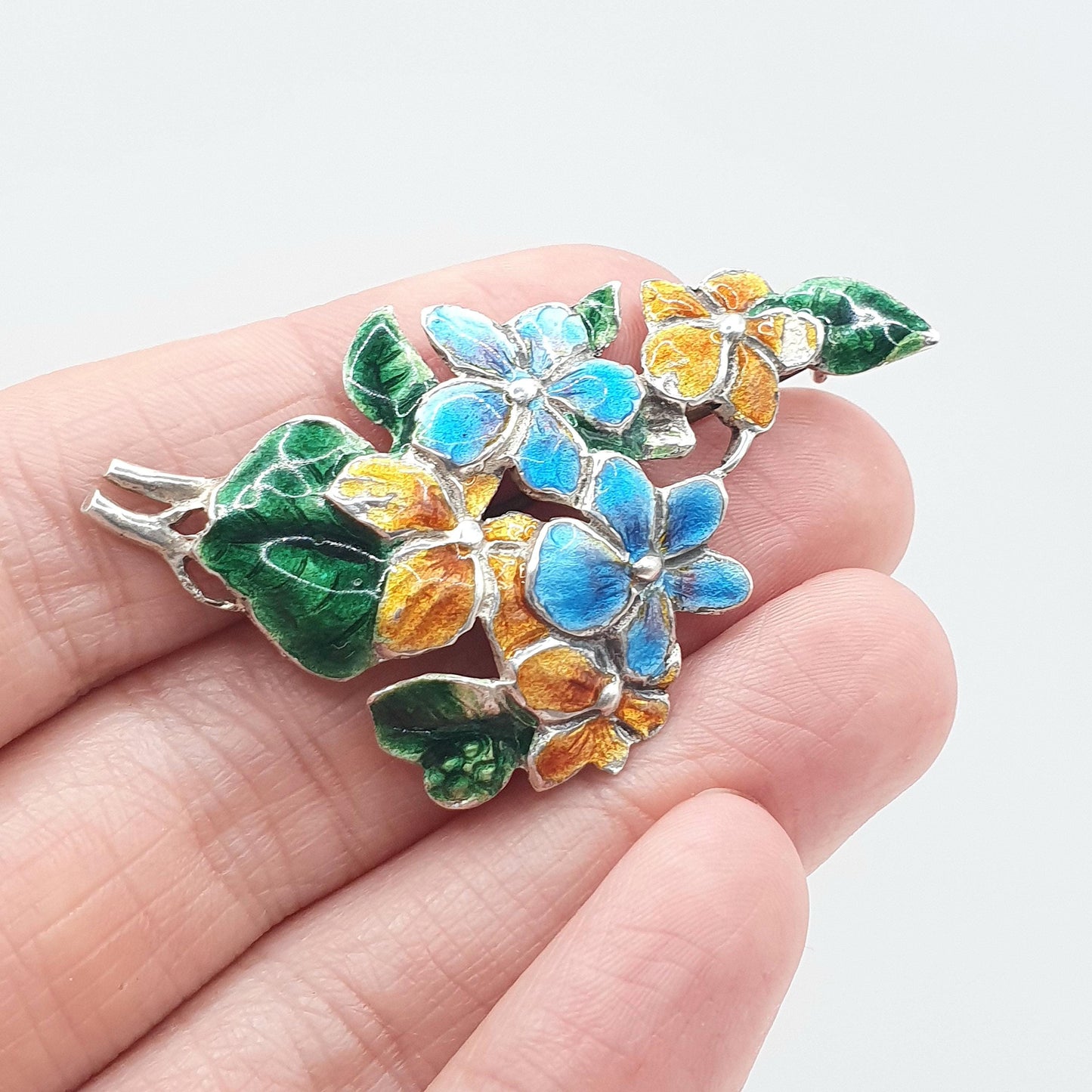 Antique Sterling Silver Enamel Flower Brooch Colourful Art Nouveau Vintage Bernard Instone Style Vintage Jewelry Jewellery