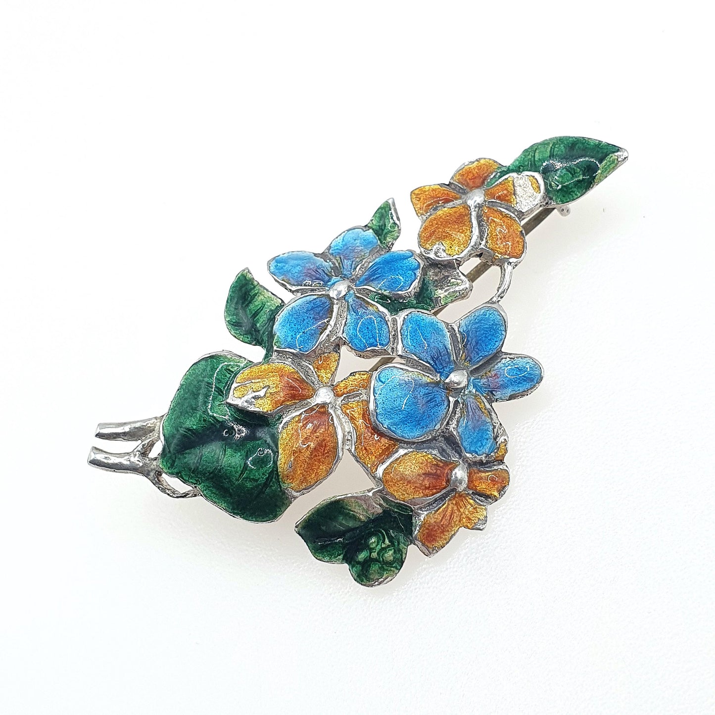 Antique Sterling Silver Enamel Flower Brooch Colourful Art Nouveau Vintage Bernard Instone Style Vintage Jewelry Jewellery