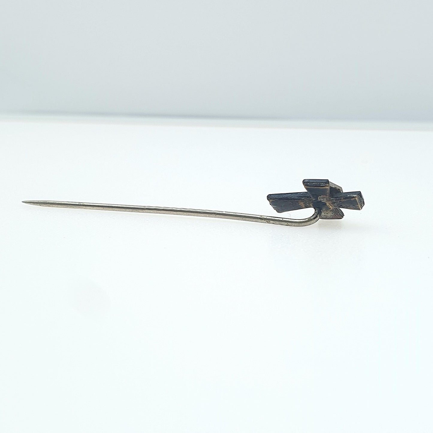 Antique Victorian Vauxhall Glass Crucifix Stick Pin Black and White Cross Base Metal Vintage Jacket Coat Mens Gents Jewelry Jewellery