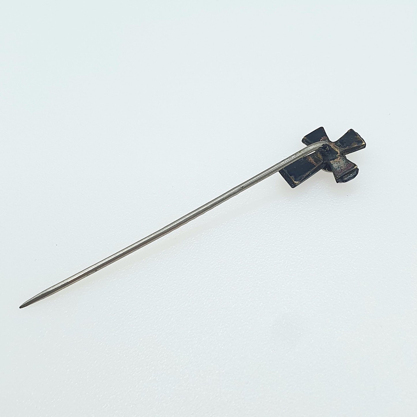Antique Victorian Vauxhall Glass Crucifix Stick Pin Black and White Cross Base Metal Vintage Jacket Coat Mens Gents Jewelry Jewellery