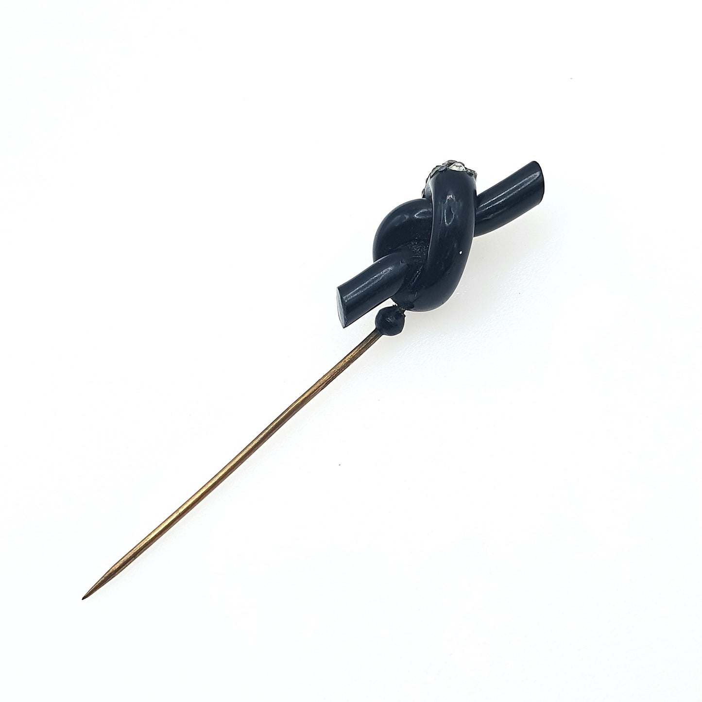 Antique Art Deco Diamond Paste Knot Stick Pin Early Black Plastic Mourning Base Metal Black Jacket Lapel Pin Jewelry Jewellery