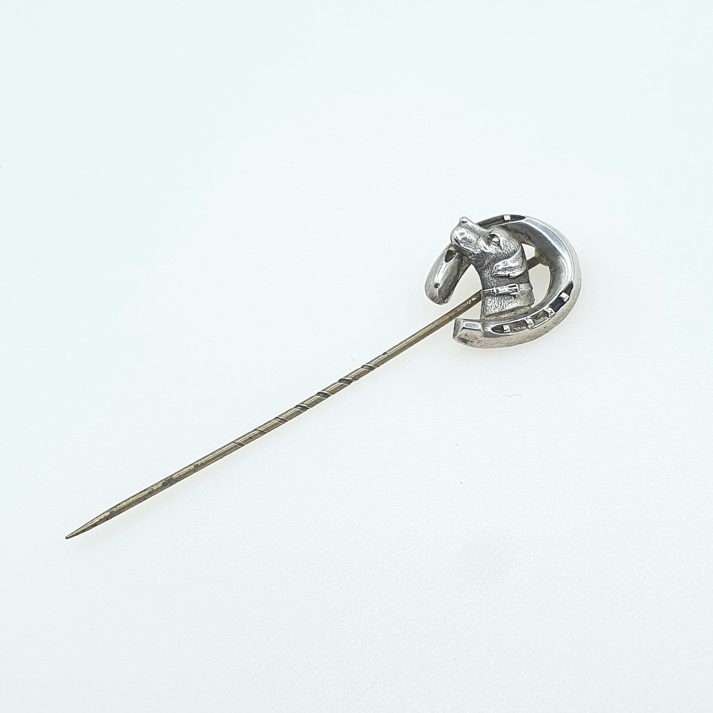 Antique Victorian Solid Silver Dog & Horseshoe Stick Pin Luck  Good Lucky Hunting Vintage Lapel Jacket Jewellery Jewelry