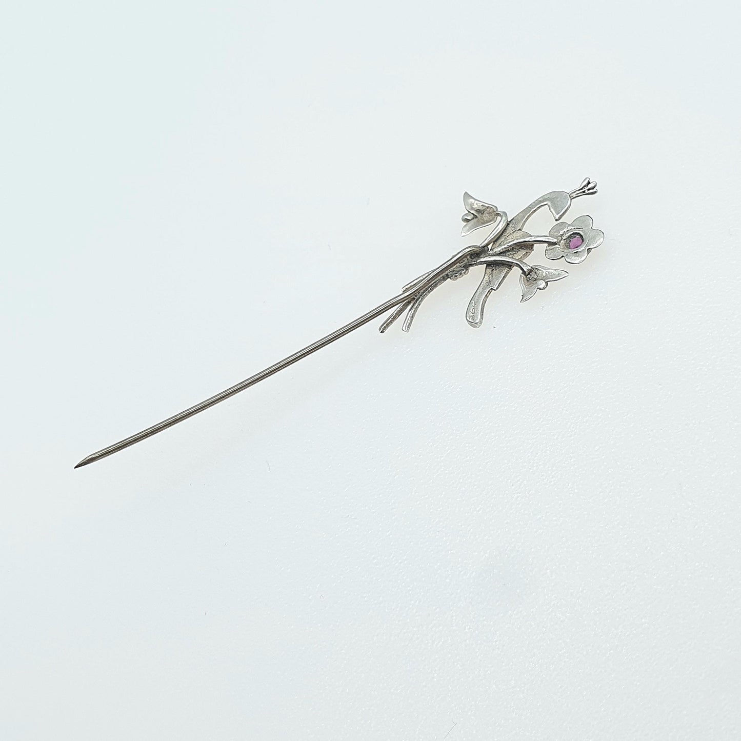 Antique Art Nouveau Sterling Silver Bird Amethyst Stick Pin Art Nouveau Gemstone Lapel Vintage Jacket Coat Mens Gents Jewelry Jewellery