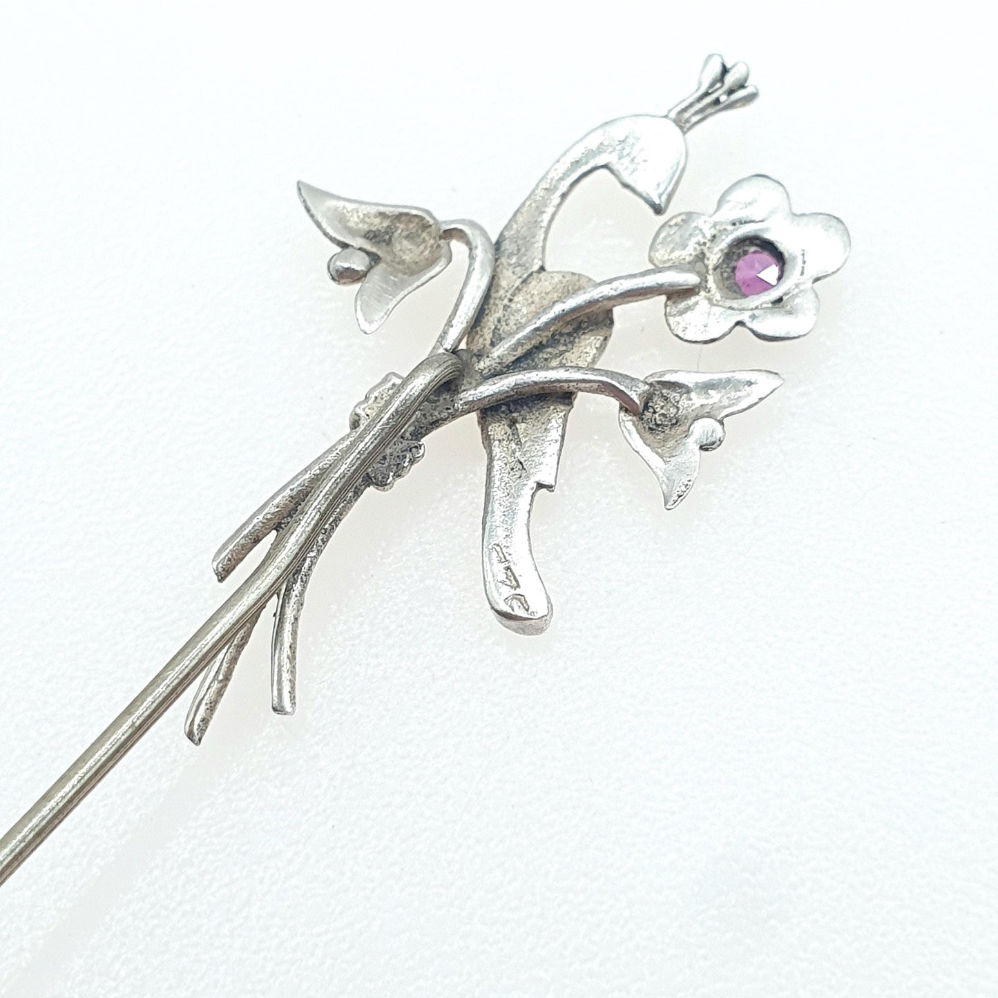 Antique Art Nouveau Sterling Silver Bird Amethyst Stick Pin Art Nouveau Gemstone Lapel Vintage Jacket Coat Mens Gents Jewelry Jewellery
