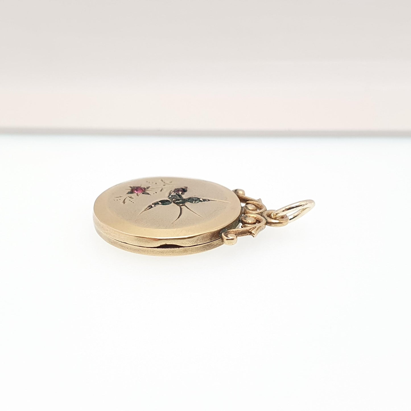 Antique 9ct 9k Gold Bird Locket Ruby Diamond Pastes Back and Front Cute Solid 375 Pendant Vintage Womens Jewelry Jewellery
