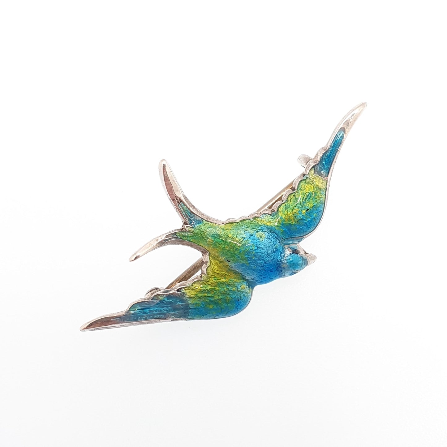 Antique CHARLES HORNER Sterling Silver Bird Brooch Pin Enamel Swallow 1908 Hallmark Vintage Womens Jewelry Jewellery