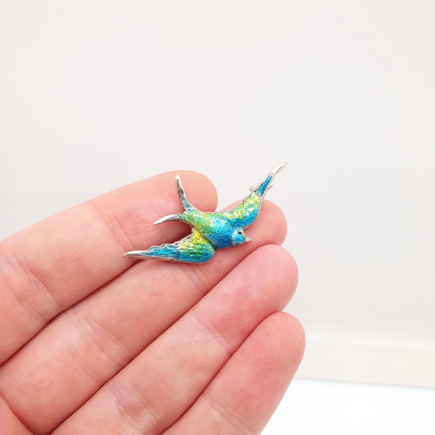 Antique CHARLES HORNER Sterling Silver Bird Brooch Pin Enamel Swallow 1908 Hallmark Vintage Womens Jewelry Jewellery