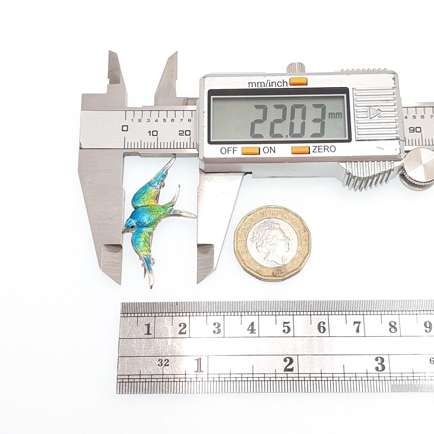 Antique CHARLES HORNER Sterling Silver Bird Brooch Pin Enamel Swallow 1908 Hallmark Vintage Womens Jewelry Jewellery