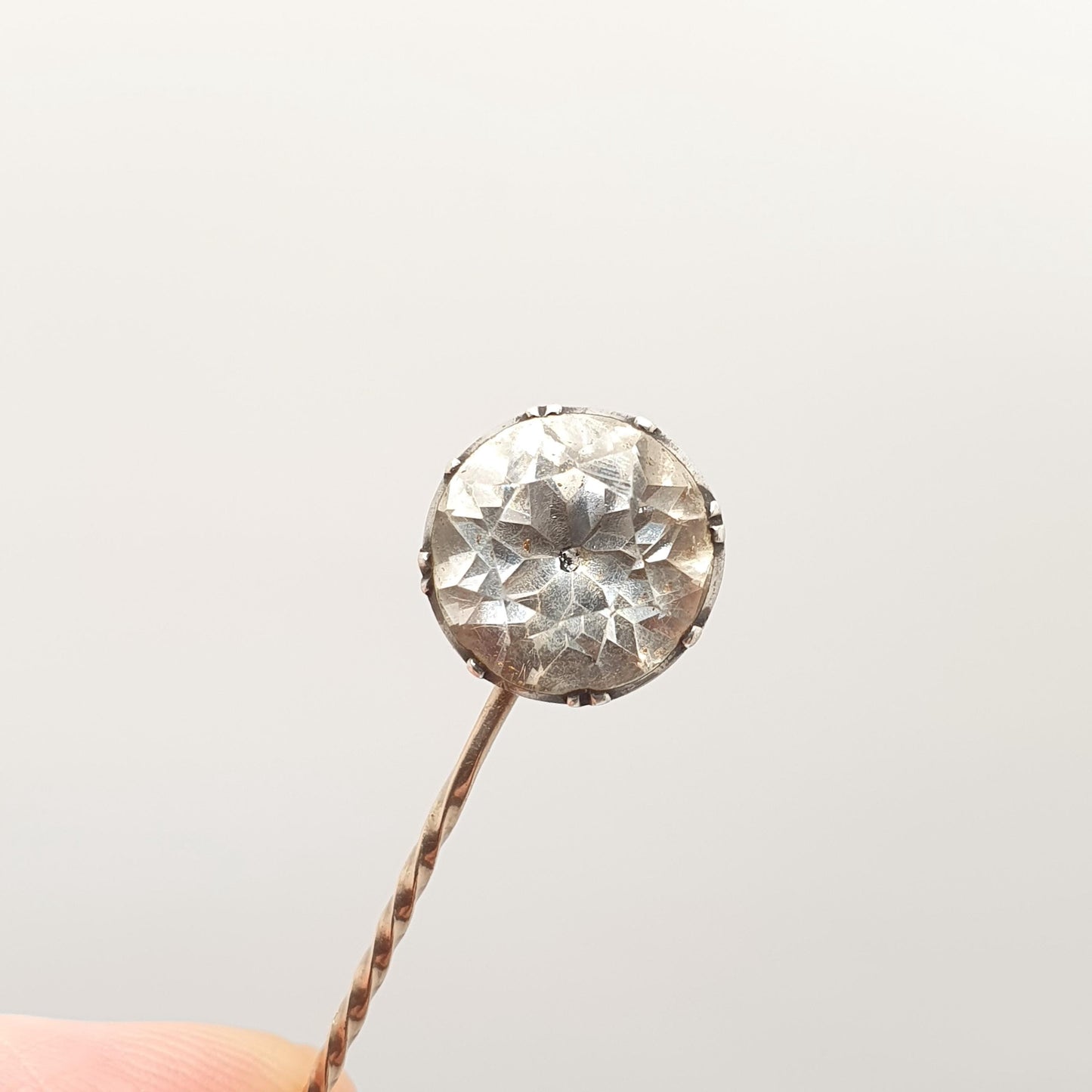 Antique Georgian 9ct Gold Diamond Paste Stick Pin Solid Silver Crimped Black Dot 9k 9kt Vintage Gents Mens