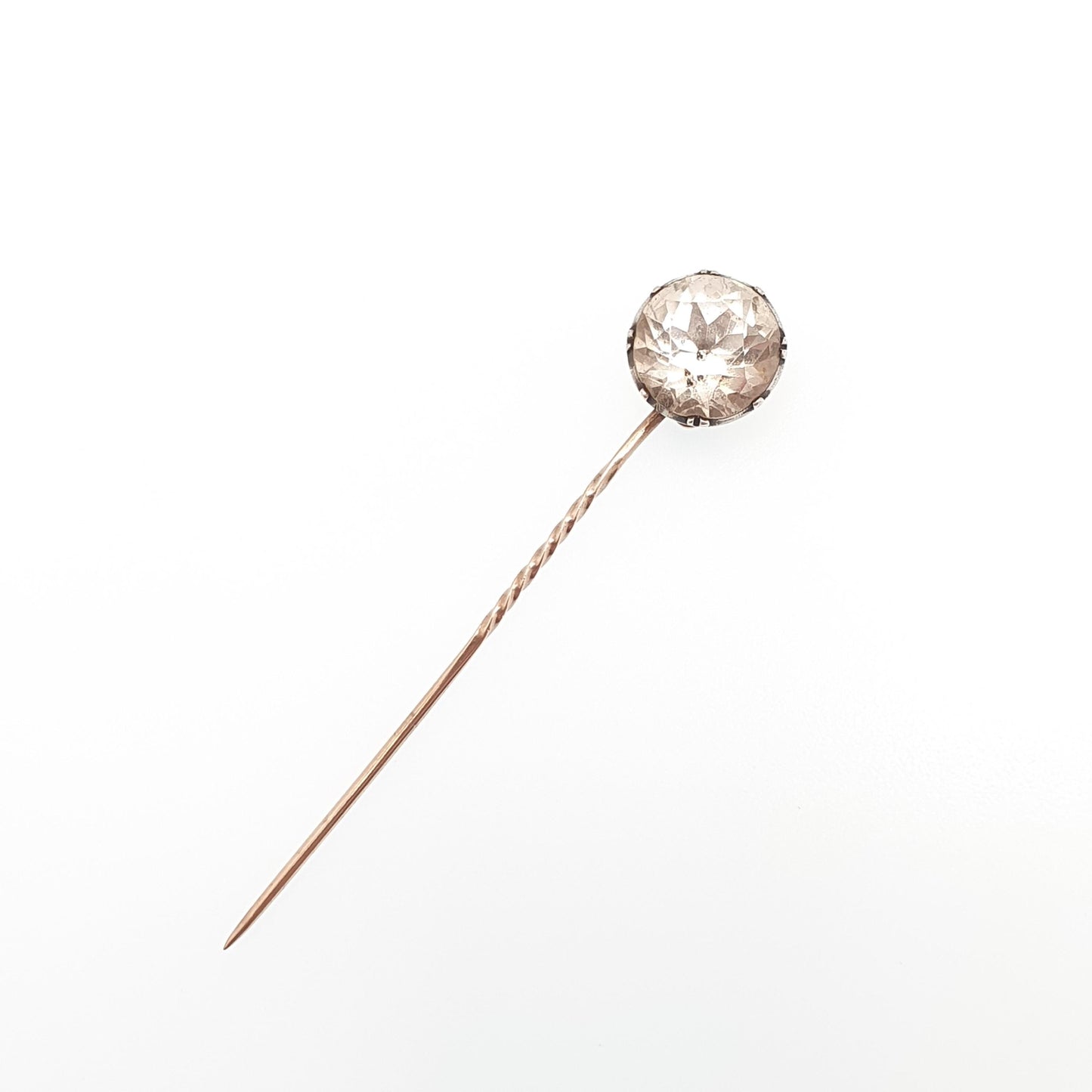 Antique Georgian 9ct Gold Diamond Paste Stick Pin Solid Silver Crimped Black Dot 9k 9kt Vintage Gents Mens