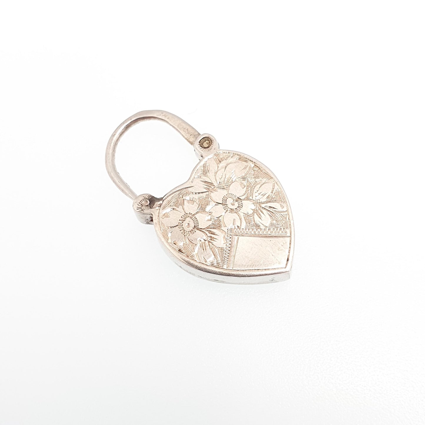Antique Sterling Silver Padlock Clasp Charm Victorian Heart Lock Hand Engraved Necklace Bracelet Jewellery Jewelry