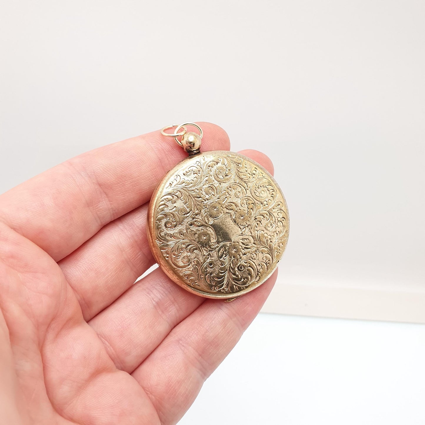 Antique Victorian Rolled Gold Locket Pendant Necklace Engraved Pocket Watch Style Gold Filled Large Big Vintage Jewelry Jewellery