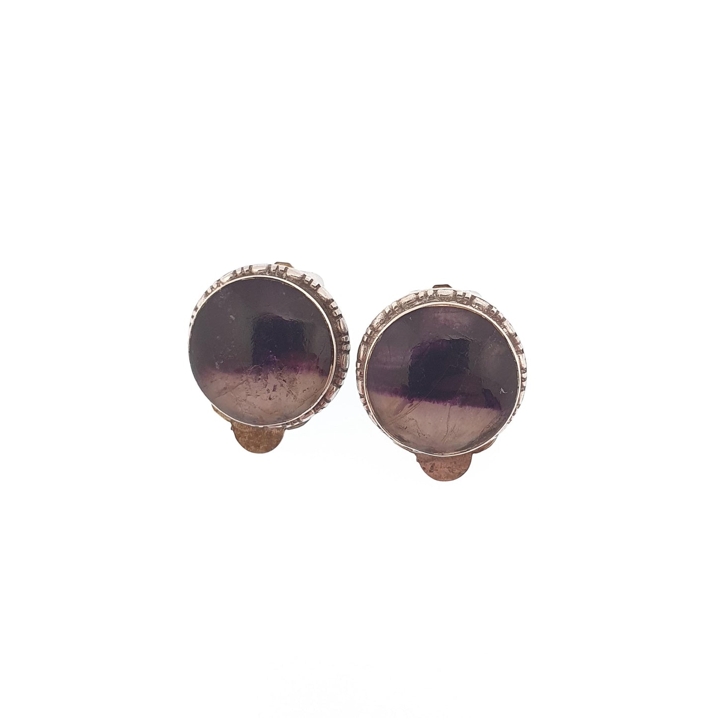 Antique Blue John Sterling Silver Earrings TLM Thomas Mott Rare Art Deco Cabochon 1920s Clip On Bleu Jaune Womens Gemstone Jewelry Jewellery