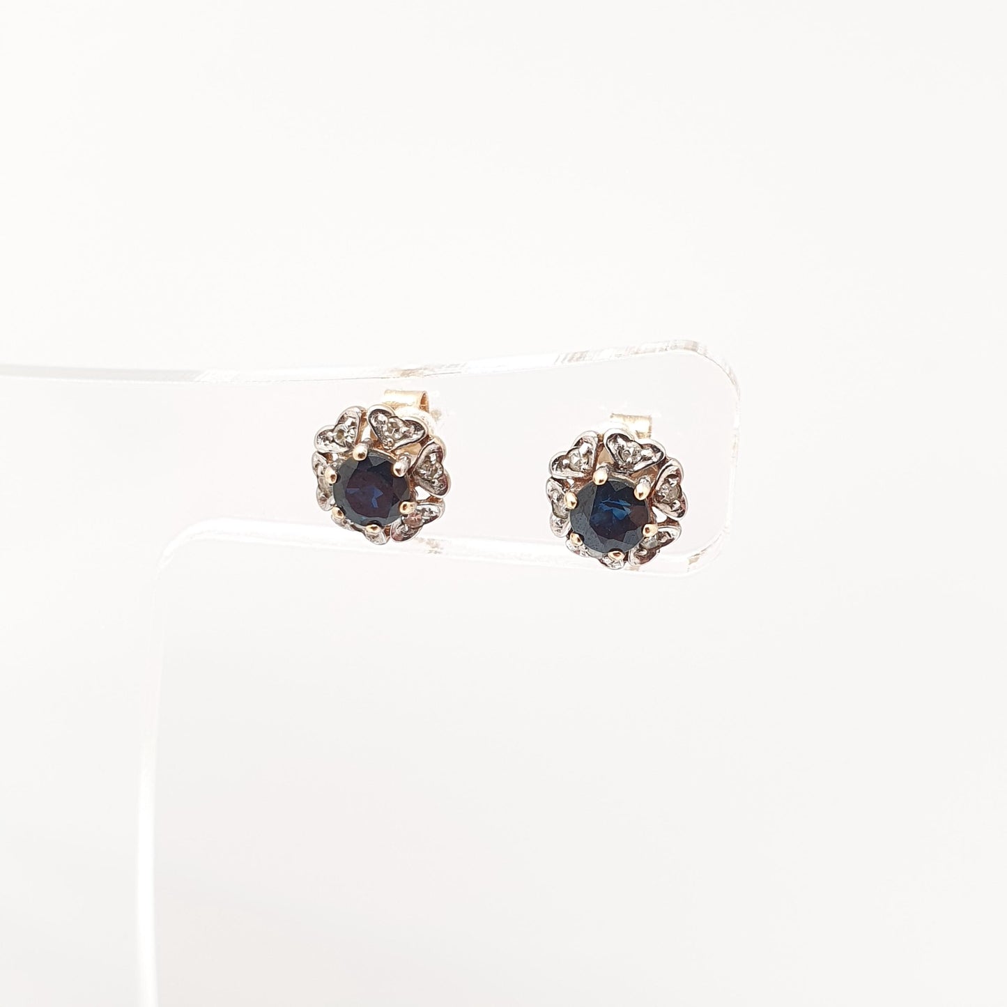 Vintage 9ct Gold Sapphire Diamond Earrings Cluster Stud Sparkly Solid 9k 375 Small Jewelry Jewellery