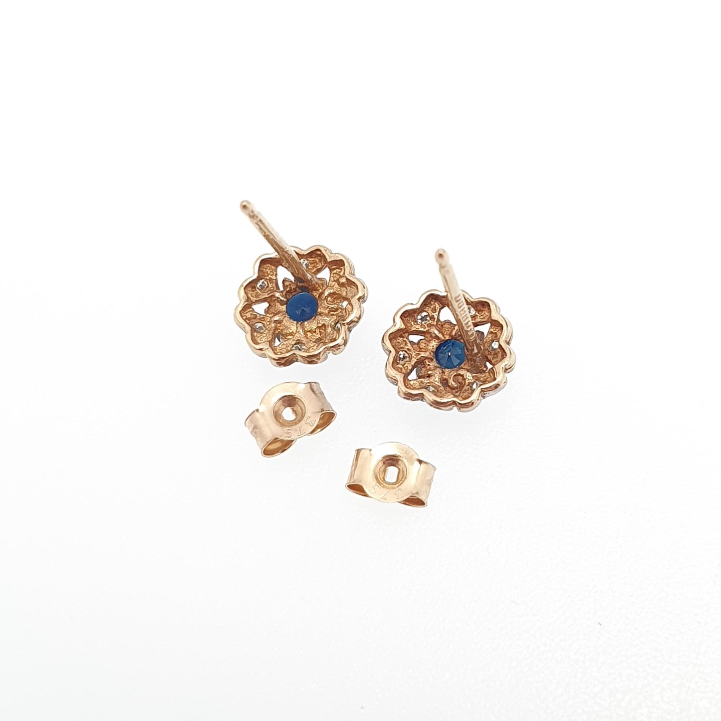 Vintage 9ct Gold Sapphire Diamond Earrings Cluster Stud Sparkly Solid 9k 375 Small Jewelry Jewellery