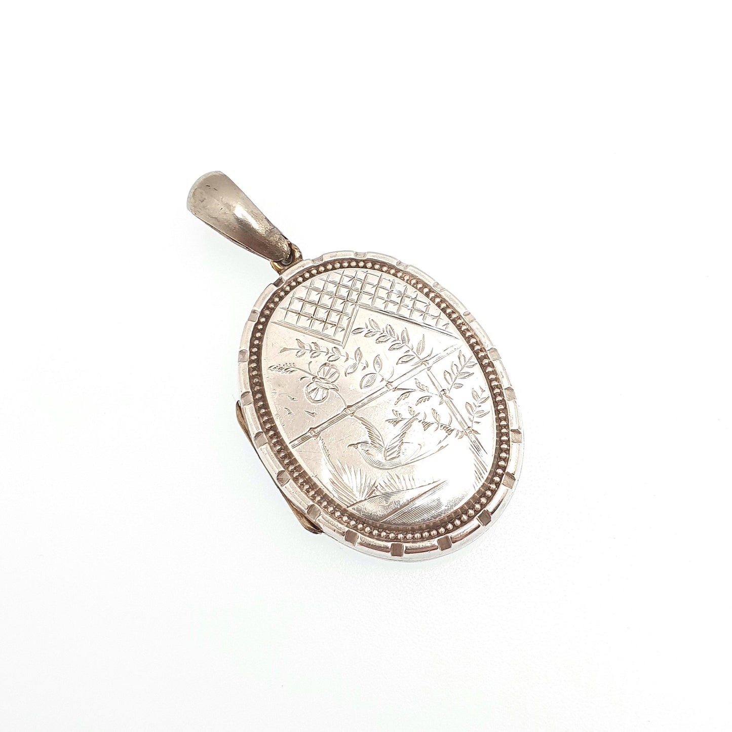 Antique Victorian Solid Silver Bird Locket Back and Front Pendant Necklace Hand Engraved Aesthetic Vintage