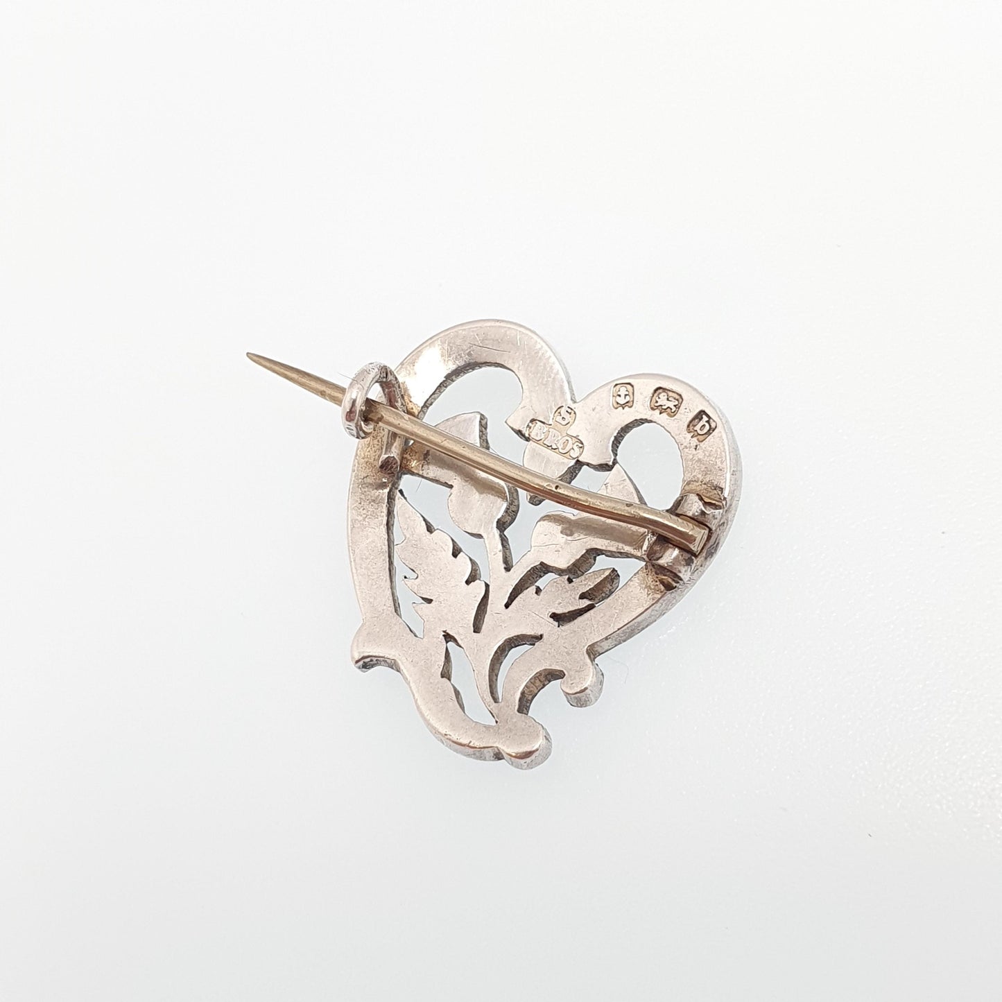 Antique Sterling Silver Thistle & Heart Paste Brooch 1901 Hallmark Scottish Flower Vintage Diamond Tone Ruby Tone Pin Witches Vintage