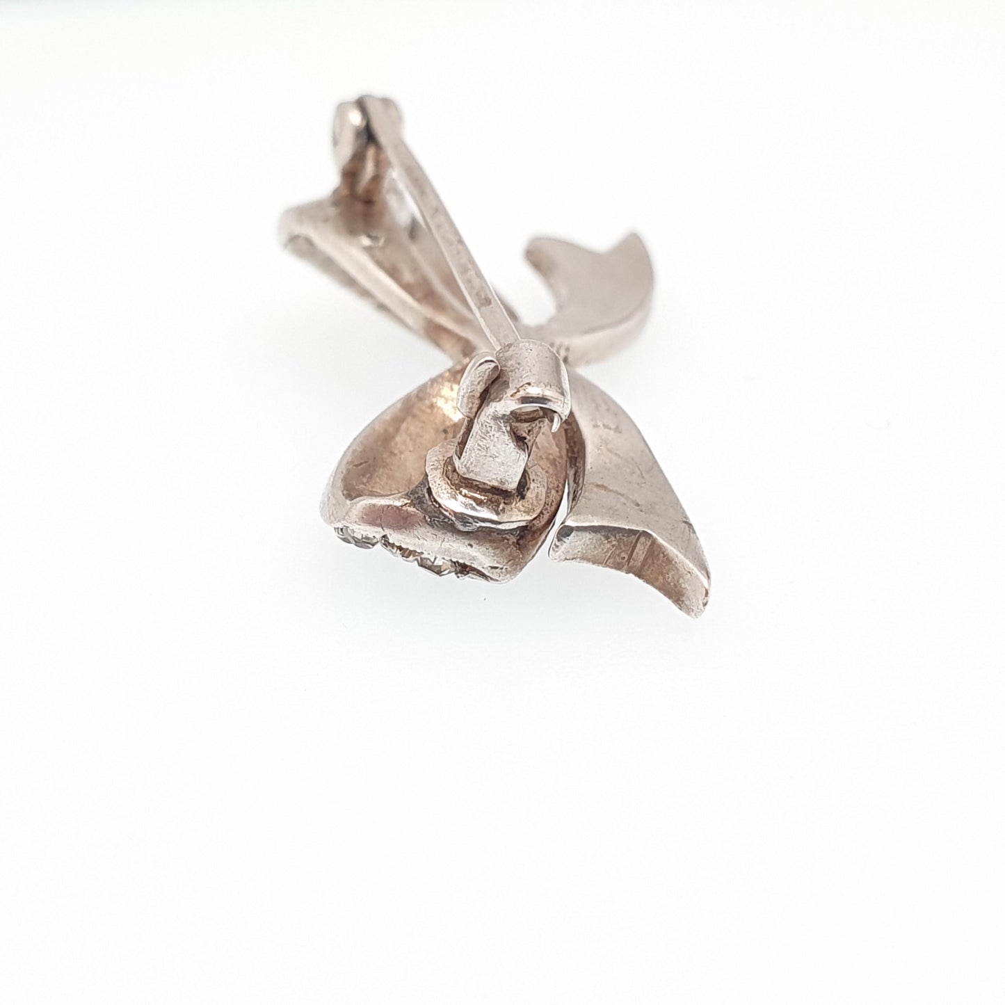 Antique Solid Silver Diamond Paste Brooch Art Deco Bow Ribbon Pin Scroll 1920s Flapper Sparkly Vintage Jewellery Jewelry